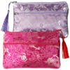 kilofly 2 pc Chinese Silk Brocade 2 Zipper Pocket Tassel