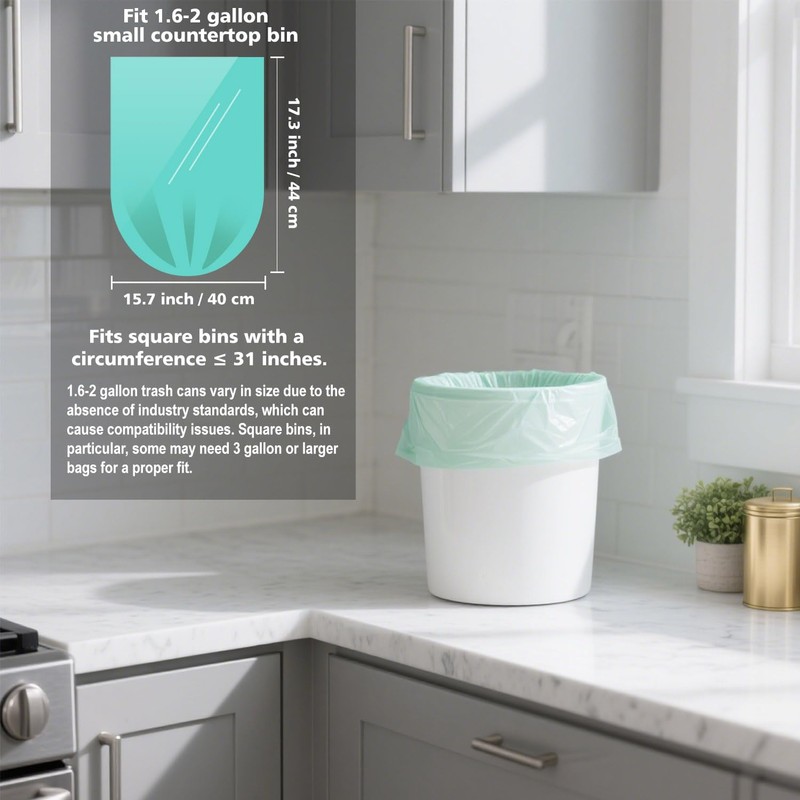Small Compostable Trash Bags 1.6 Gallon Trash Bags, EcoSilva 125