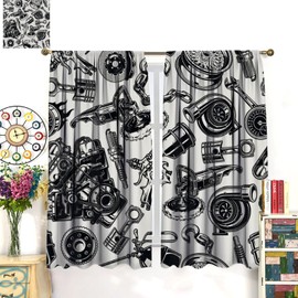 JADERYS Car Blackout Curtains Modern Abstract Car Repair Light Grey Black Art Printed for Boys Teens Men Bedroom Living Room Rod Pocket Decoration Window Drapes 2 Panels W21xL45in