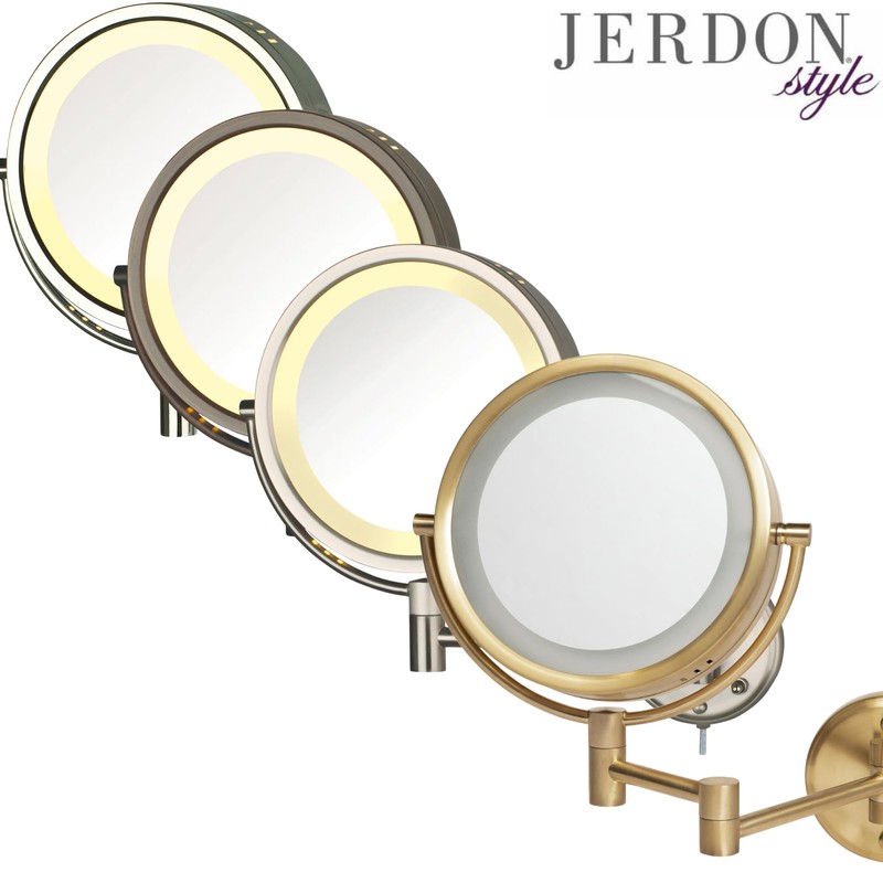 JERDON Wall-Mounted Magnifiying Makeup Mirror with Lights - Direct Wire