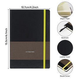 TUNJILOOL A6 Notebook, 2Pack Journal Leather Hardcover 192 Pages Thick Paper with 80GSM Dotted, with Elastic Band & Inner Pocket for Writing and Sketching