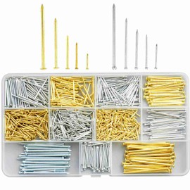 Litorange 900 Piece Steel Nails Set, 10 Sizes Concrete Nails (13-35 mm), Copper-Plated Round Head Nails and Galvanised Nails without Head, Wall Nails for Picture Hangers, Woodworking and DIY