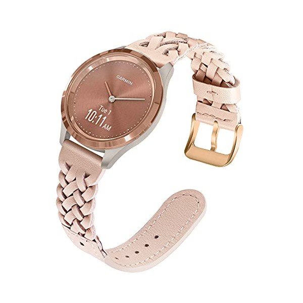 TRUMiRR Watch Band for Garmin Vivoactive 4S 40mm / Venu 2S Rose Gold Women, 18mm Genuine Leather Watchband Handmade Braided Strap for Garmin Vivomove 3S