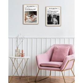 EcoHest Small Trendy Newspaper Magazine Framed Wall Art, 8x10 in OAK Wood Bad Vibes Don't Go With My Outfit Disco Bar Canvas Wall Art, Preppy Retro Home Decor For Bedroom Living Room 1Pack