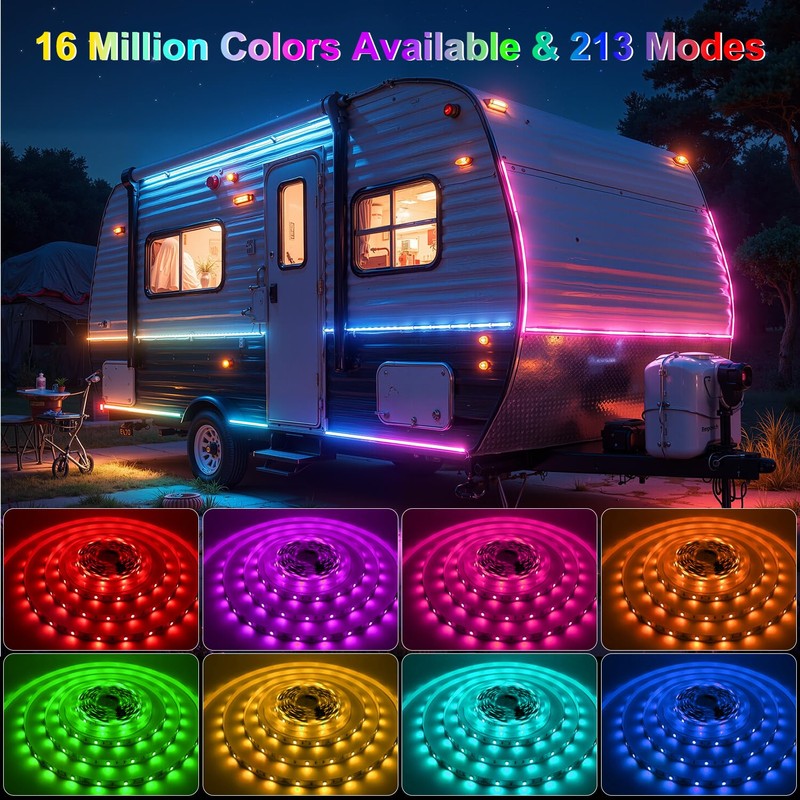 16.4FT RV Awning Lights with App / Remote Control, 12V