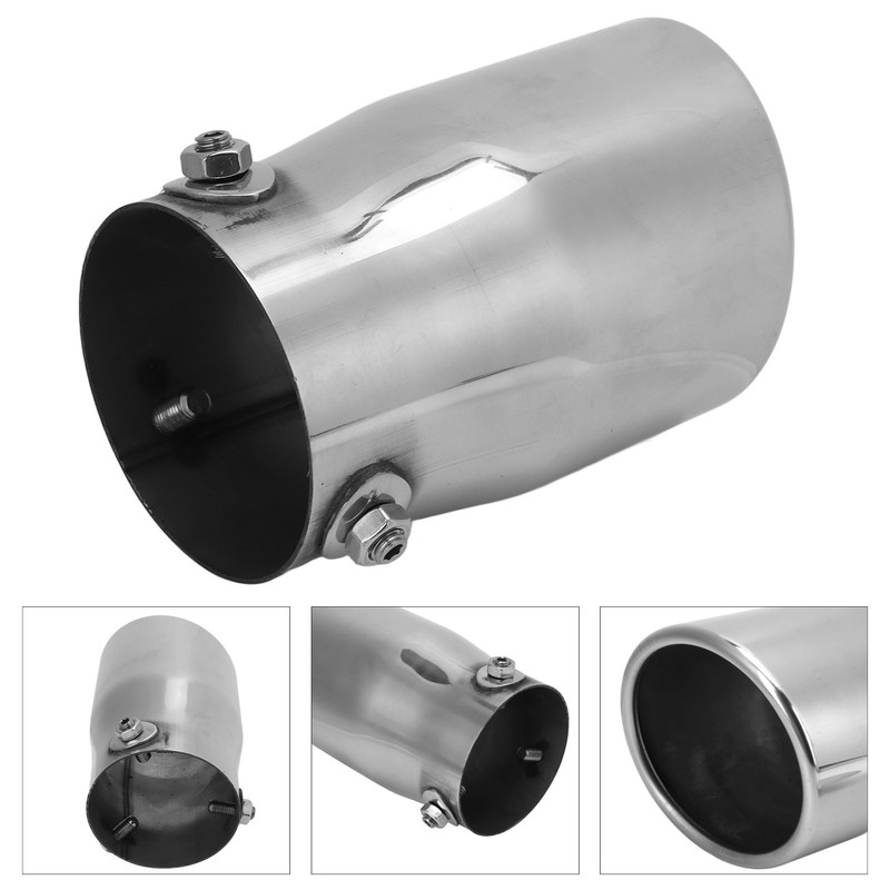 Silver Universal Exhaust Muffler Stainless Steel Exhaust Tip 76mm/2.99in Inlet