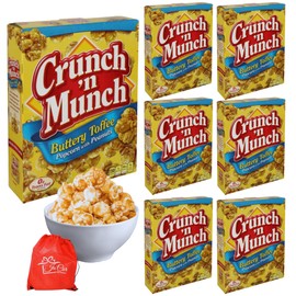 Ja'Cor Buttery Toffee Popcorn with Peanuts Pack of 7, Crunchy Sweet Butter Coated Popcorn Snacks, Lunchbox Party Favor Movie Night Pantry Supplies Gift Stuffers, 6 oz Box Bundle with 1 Red Bag