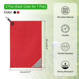 PATIKIL 24"x16" Magnetic Golf Towel with Wire Cleaning Cloth, 2 Pack Microfiber Waffle Pattern Towels with Magnet and Clip for Golf Carts Clubs Golfing Gear, Black/Red