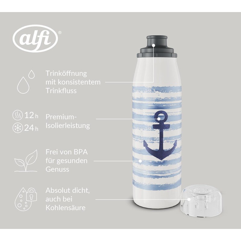 alfi Kids ISO Bottle 500 ml, Blue White Anchor, Insulated