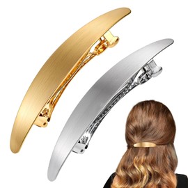 Glossy Long Oval Barrettes - 2Pcs Simple Hair Clips, Metal Hair Barrettes