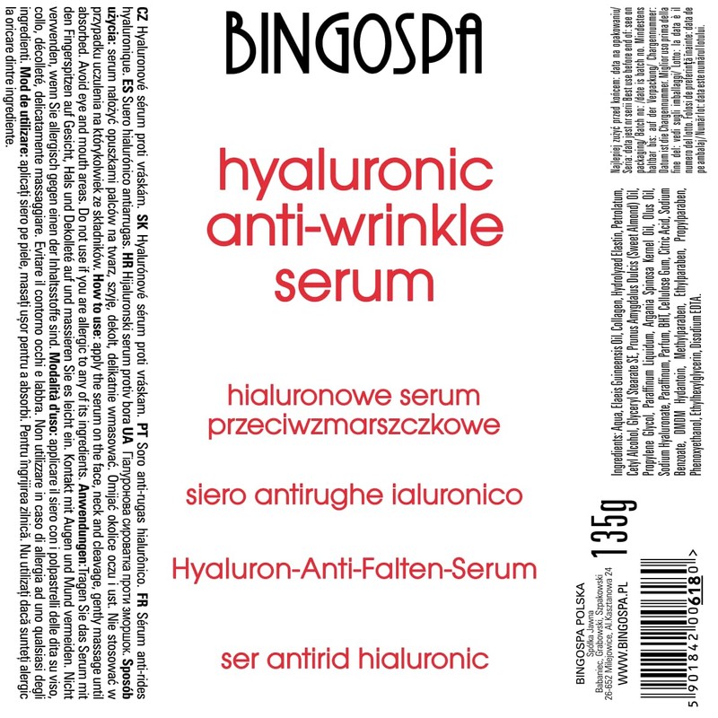 BINGOSPA Anti-Wrinkle Anti-Ageing Hyaluronic Serum 135 g