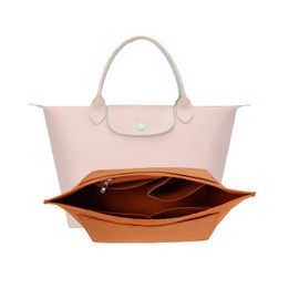 D.DUO Purse Organizer, Multi-Pocket Felt Handbag Organizer, Folding Tote Bag organizer insert for Insert Wallet Organizer for Longchamp (Brown, Medium)