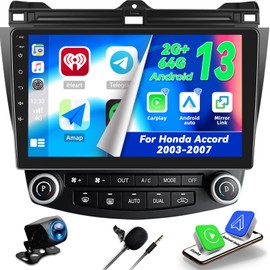 Camecho 2+64G Android 13 Car Stereo for Honda Accord 2003-2007 -10.1" Touchscreen Car Radio with Bluetooth Wireless Carplay Android Auto GPS, FM/RDS, WiFi, Backup Camera, MIC