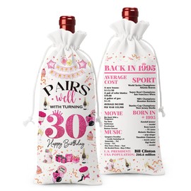 40th Birthday Gifts Women Men Wine Bag, 40 Year Old Birthday Gifts for Women Men, Happy 40th Birthday Party Decorations Woman Man, Pairs Well with Turning 40 Wine Bags (White Pink)