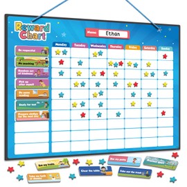 inamio Magnetic Kids Responsibility Reward Chart - Engaging 3D Stars & Chore Tasks - Behavior Chart for Home & School - Ideal for Ages 3-9, Multiple Kids