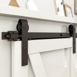 FLYVLIEG 3FT Super Mini Sliding Barn Door Hardware Kit for Single Door TV Stands Small Cabinets, J-Shaped Hanger (No Cabinet)