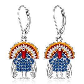 Thanksgiving Earrings Turkey Earrings for Women Sterling Silver Turkey Thanksgiving Fall Drop Earring Dangle Cute Holiday Christmas Jewelry Gift