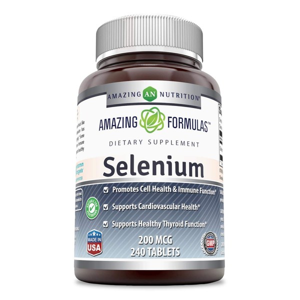 Amazing Formulas Selenium 200 mcg Natural Selenium Yeast, 240 Tablets (Non GMO, Gluten Free) - Promotes Cell Health, Immune Function, Cardiovascular Health and Healthy Thyroid Function
