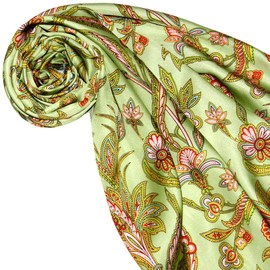 Lorenzo Cana Women's Silk Scarf Elaborately Printed Cloth 100% Silk - 90 cm x 90 cm Harmonious Green Colours with Floral Pattern Women's Scarf 89162, Green
