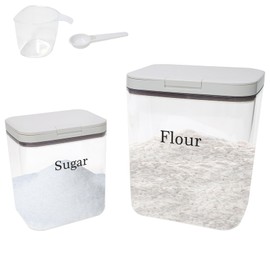 Yomjarl Flour Sugar Storage Containers 2 Pc,Pantry Organizers and Storage Box,Food Containers Storage with One-Press Lid,BPA Free Clear Canisters Sets for Kitchen,Cereal,Rice,Pasta,Baking Supplies