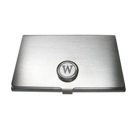 Kiola Designs Silver Toned Round Letter W Monogram Business Card Holder