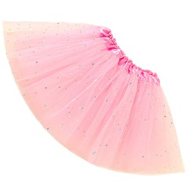 Womens Adult Sparkle Elastic 3 Layered Tulle Tutu Skirt (Pink, One Size)