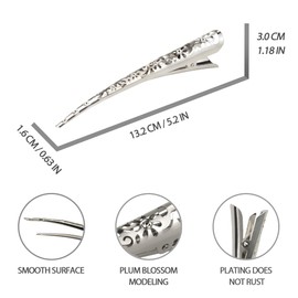 Time Roaming Duck Bill Clip Color Silvery Flower Shaped 5.1" Length Large Size without Teeth Pack of 4