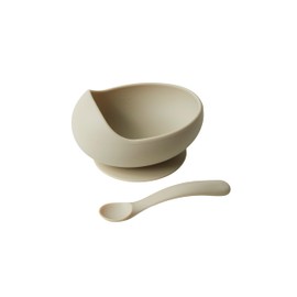 Konny EASYFEED Silicone Bowl & Spoon Set (6M-2Y) First Stage Baby and Infant Baby Led Weaning Supplies Training Baby Utensils Feeding Supplies (Mustard Cream)