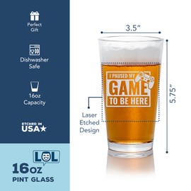 Paused My Game Here Pint Beer Glass - Controllers Cup, Gaming Gift, Gamer Gift, Video Games, Game Controller, Funny Gift, Gift For Teen, Gift For Men