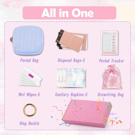 First Period Girls Set Periods Starter Set for Sanitary Pads Girls 1st Rule Gift Periods Bag School Girls Tampons Bag Menstruation Storage for Sanitary Pads Nursing Pads (Blue)