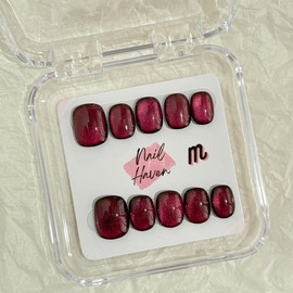 NailHaven| cat eye collection |all kinds of cat eye nails| short press-on nails   |cute nails| nails | acrylic press-on| fake nails |Handmade | high quality Press on nails 10 pcs|reusable nails|nail art|nail charm|handmade press ons|uña sacri lic as:_wine_L