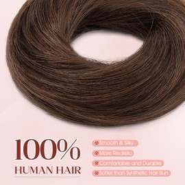 S-noilite Messy Bun Hair Piece Human Hair Straight Real Hair Bun Extensions Scrunchies Updo Real Human Hair Bun Medium Brown