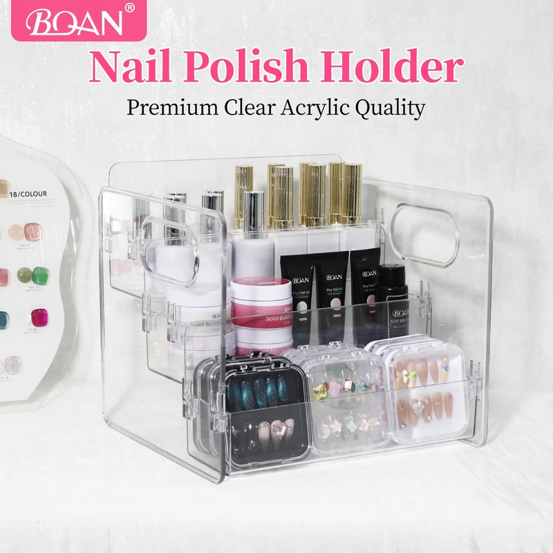 BQAN 3-Tier Clear Acrylic Nail Polish Organizer Rack with Built-in