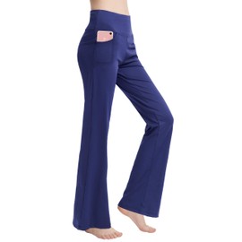 nuveti Women's Bootcut Yoga Pants Tummy Control Workout Non See-Through Bootleg Yoga Pants Blue