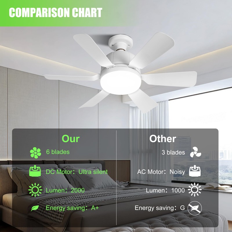 Socket Ceiling Fan Light with Remote and 1 Socket Extender,