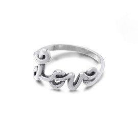 Boma Jewelry Sterling Silver Love Cursive Script Ring, Size 5