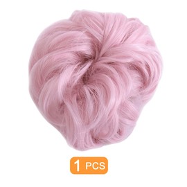 Traziewell Extension Hair Pieces Messy Bun Scrunchie Wavy Hairpieces Heat Resistant Synthetic Fibres Pink Curly Hair Extensions, 1333