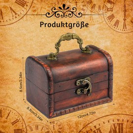 Small Wooden Treasure Chest Vintage Treasure Chest Children's Birthday Treasure Chest Red Brown Pirate Box 12 x 8.5 x 8.5 cm Treasure Chest Small Storage for Jewellery, Coins, Decoration, Memorabilia