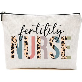 Fertility Nurse Cosmetics Bag - Leopard Fertility Nurse Makeup Bag - Gifts For Fertility Nurse - Fertility Nurse Birthday Gift - Cosmetic Travel Pouch Bag, White, 7”x9.8”