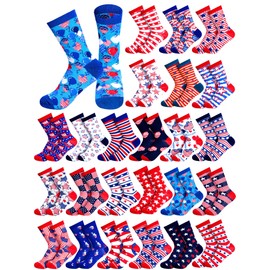 Bunnycool 24 Pairs American Flag 4th of July Socks Bulk for Adults Men Women Patriotic Freedom USA Star Independence Day Red White Blue Dress Comfortable Socks for Fourth of July Party Favors Gifts