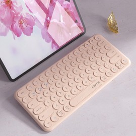 UBOTIE Portable Slim Bluetooth Keyboard, Wireless Colorful Compact 78keys Silent Linear Scissor Switch Round Keycaps TKL Keyboards with Power on/Off for Tablet, PC, Laptop, Smart Phones（Pink）