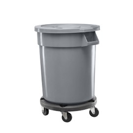 Zedfire 20 Gallon Gray Round Commercial Trash Can with Lid and Dolly, Ingredient Bin, Round Food Storage Container for Kitchen/Food Prep/Storing