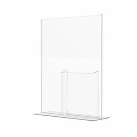 Marketing Holders Sign Holder for 8.5" x 11" Signs Countertop Display with 4" Wide Brochure Pocket for Graphic Images in Offices and Stores Clear Acrylic T Shaped Double Sided Bottom Load