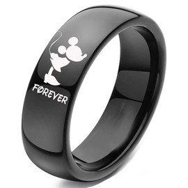 XAHH His and Hers Matching Set Couple Titanium Steel Rings Mouse Kiss Forever Together Promise Wedding Band Black Men Size 8