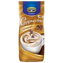 KRÜGER Family Cappuccino Schoko Mocca, aromatisiertes Getränkepulver mit löslichem Bohnenkaffee, koffeinhaltig, 500 g Beutel
