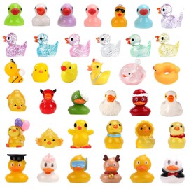 37PCS Mini ducks Set, 5 Styles Tiny Resin Ducks, Cute Miniature Ducks for Kids, Aquarium Decor, Home Decoration, Party Favors, and DIY Crafts for Children & Collectors