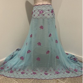 wowfabric4less123 3 Yard Sea Blue Pink  Embroidered  Multicolor Sequins Chiffon Fabric  40” Width