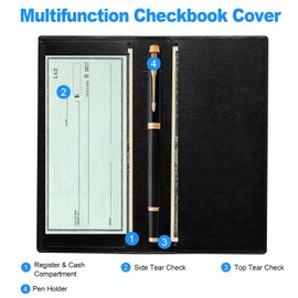 CASMONAL Premium Leather Checkbook Cover for Men and Women Checkbook Holder Wallet RFID Blocking