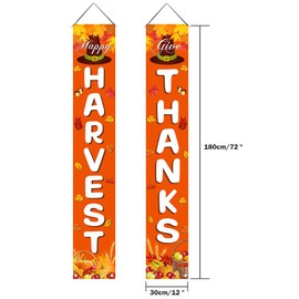 AIBIIN Happy Fall Thanksgiving Door Banner Happy Thanksgiving Outdoor Decor Autumn Harvest Thanks Porch Banners for Door Decorations Give Thanks Party Sign Banner Photo Props 12 x 72 inch