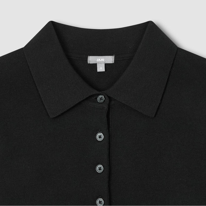 JAJU [JAJU] Women's Lecture Collar Short-Sleeve Knit_Black